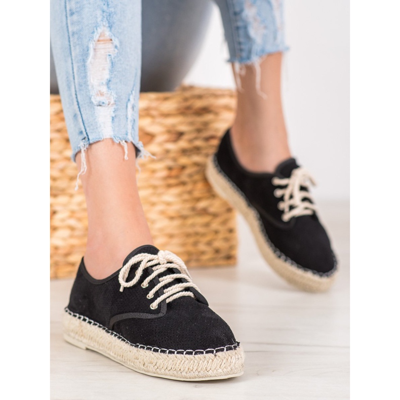 SHELOVET Espadrilles en daim le noir 1