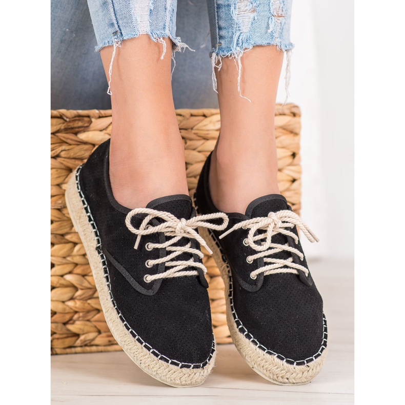 SHELOVET Espadrilles en daim noir 2