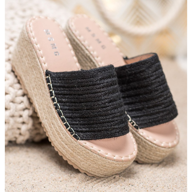 SHELOVET Sandales compensées tressées le noir 1 SHELOVET Sandales compensées tressées le noir 1