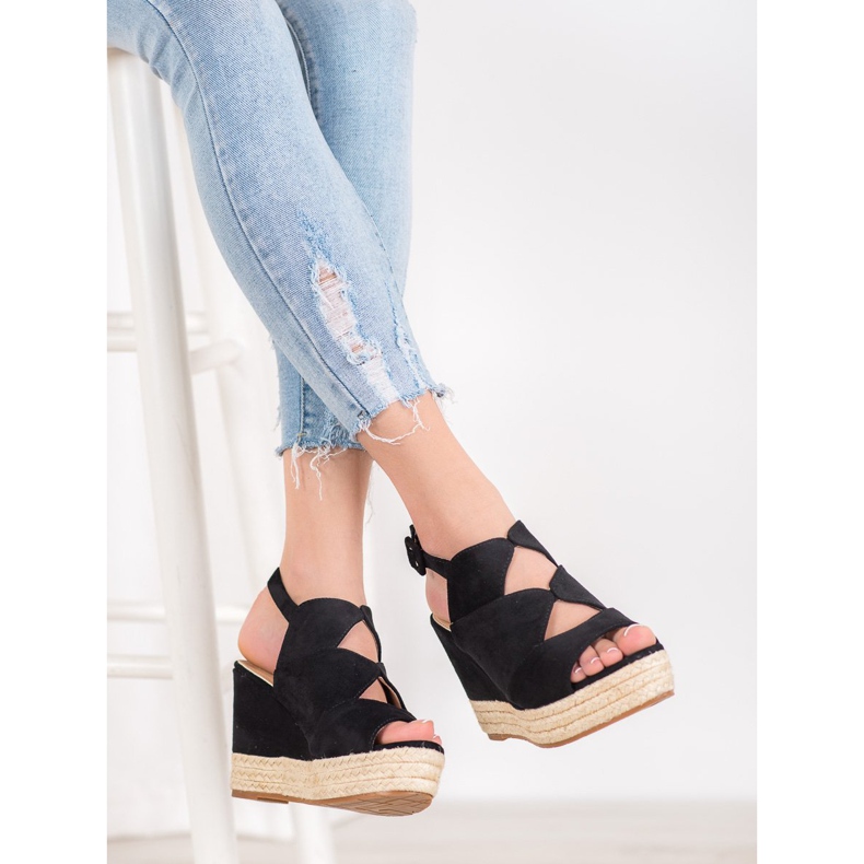 Small Swan Sandales compensées à la mode le noir 1