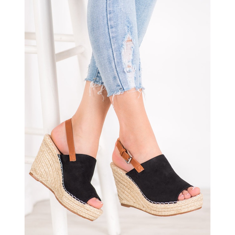 Small Swan Sandales en daim à la mode noir 2