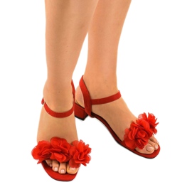Sandales à talons hauts rouges avec fleurs X8903 1