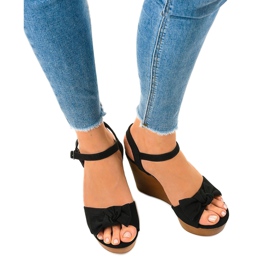 Sandales compensées en daim noir HY8542 le noir 2