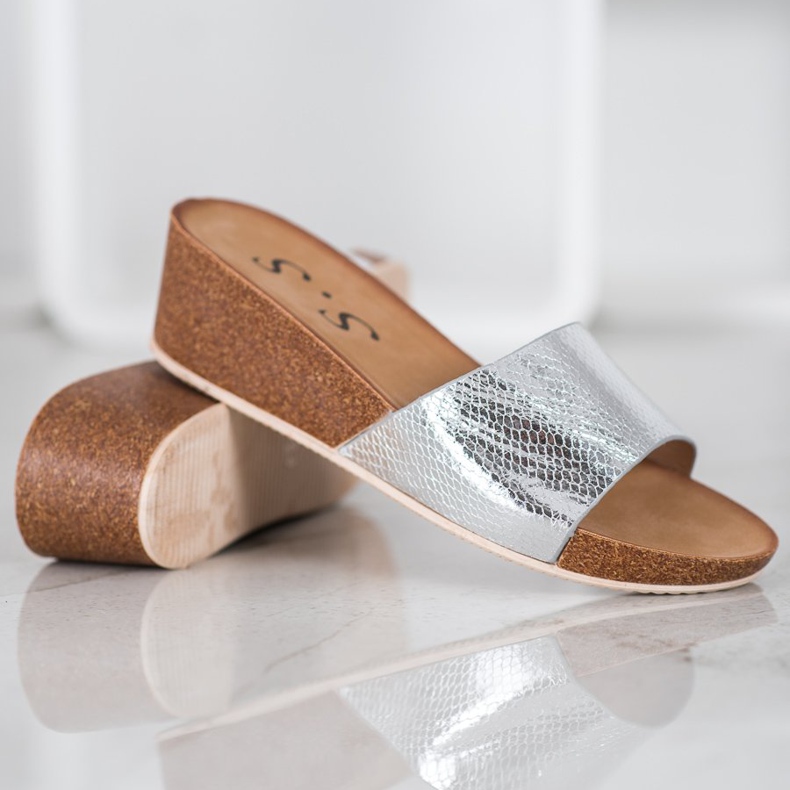 Small Swan Pantoufles en cuir écologique gris 1