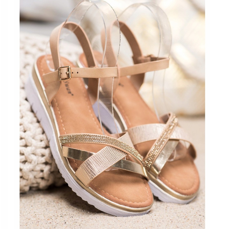 Small Swan Sandales confortables avec zircone cubique d'or 1