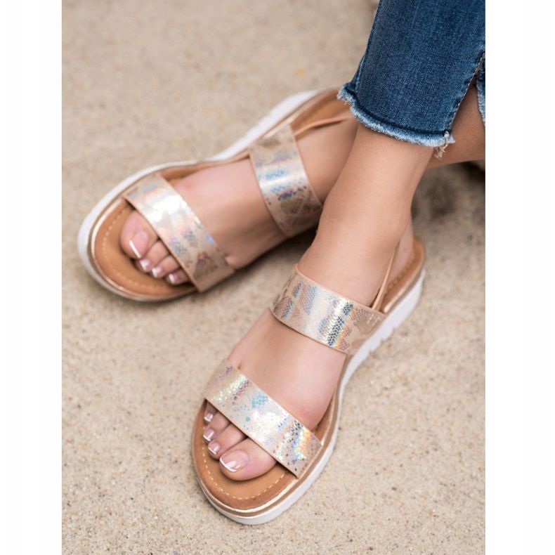 Small Swan Sandales confortables avec effet holo multicolore d'or 1