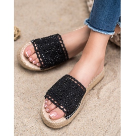 Small Swan Pantoufles Avec Cristaux noir 2