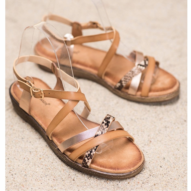 Small Swan Sandales marron élégantes brun doré 1