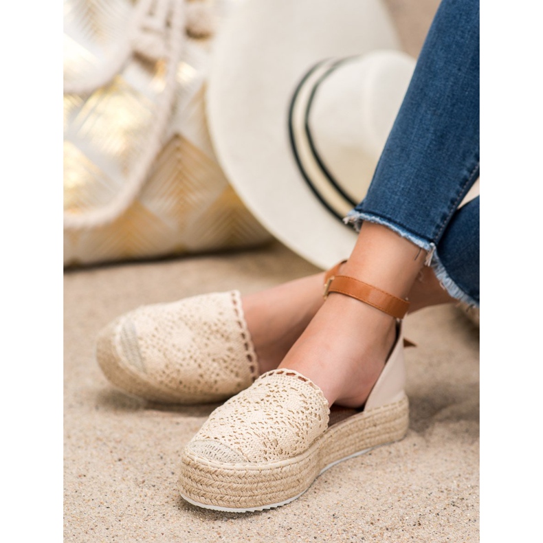 SHELOVET Espadrilles à la mode avec dentelle beige 1