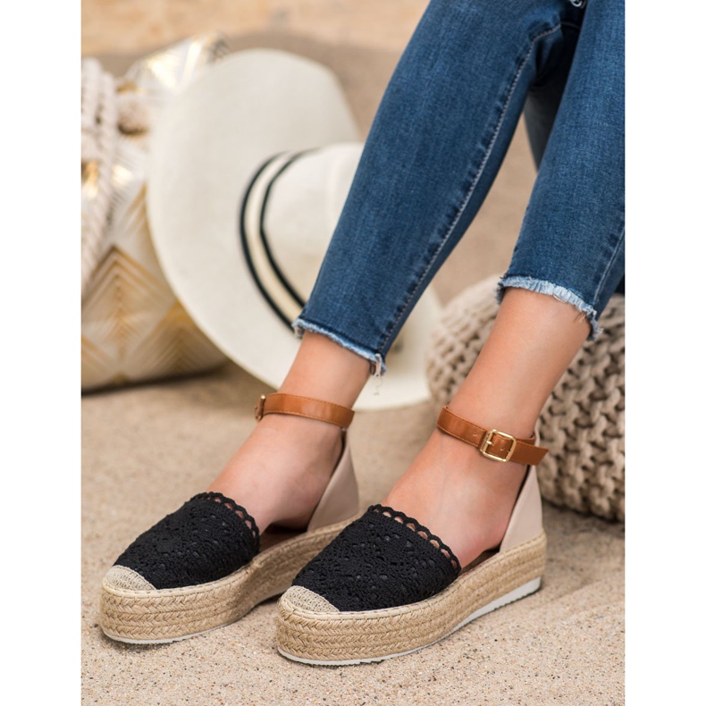 SHELOVET Espadrilles à la mode avec dentelle noir 1