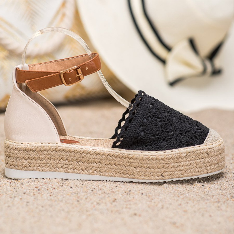 SHELOVET Espadrilles à la mode avec dentelle le noir 2