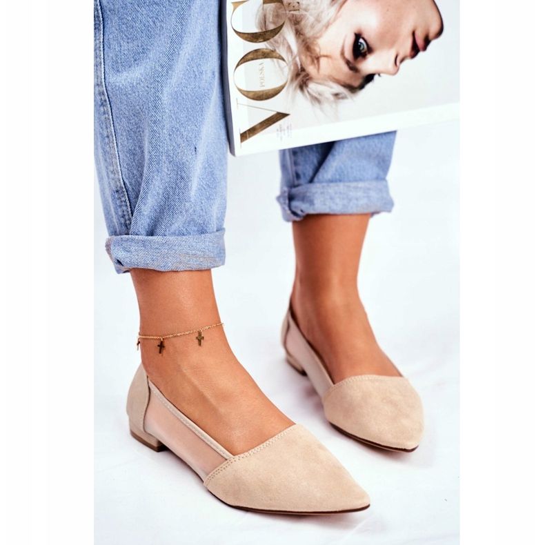 EVE Ballerines Femme Maille Daim Beige Fibe 2