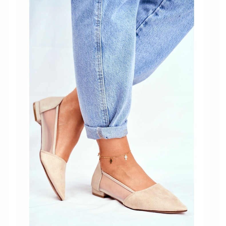 EVE Ballerines Femme Maille Daim Beige Fibe 1