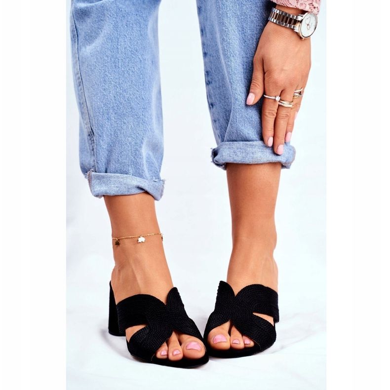 S.Barski Pantoufles Femme Sur Talon Slip Noir Invité 1