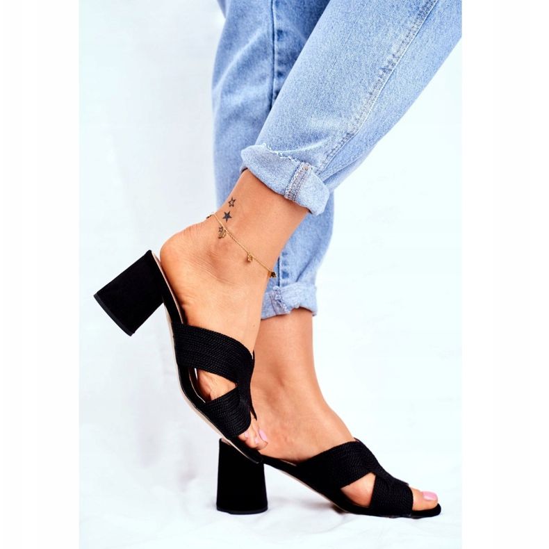 S.Barski Pantoufles Femme Sur Talon Slip Noir Invité 2