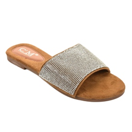 Chaussons marron avec zircones cubiques 839-761 brun argent 1