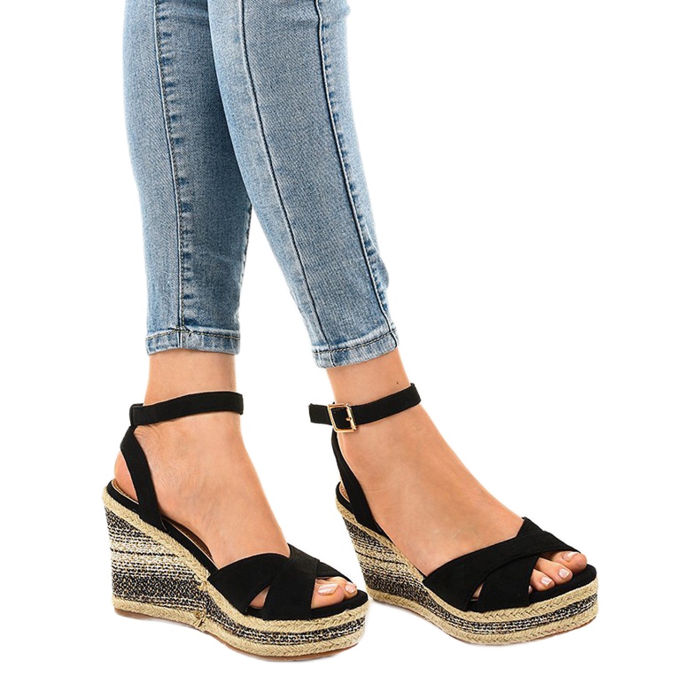 Espadrilles compensées noires 150-613 1