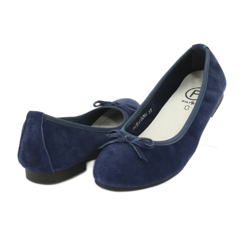 Filippo Ballerines en cuir bleu marine avec nœud DP1231 / 20 3
