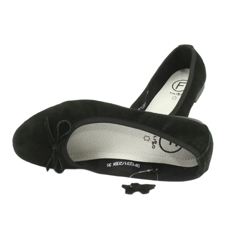 Filippo Ballerines en cuir noir avec nœud le noir 3