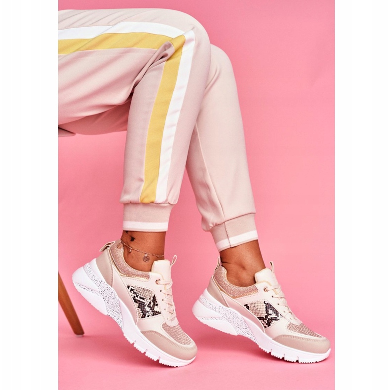 Chaussures Sport Femme Beige Glitter Lisbon 2