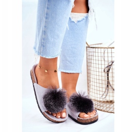 MSMG Chaussons Femme Gris Sur Bouchons Avec Pompon Galaxo 1 MSMG Chaussons Femme Gris Sur Bouchons Avec Pompon Galaxo 1