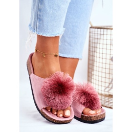MSMG Chaussons Femme Pompon Rose Galaxo 2