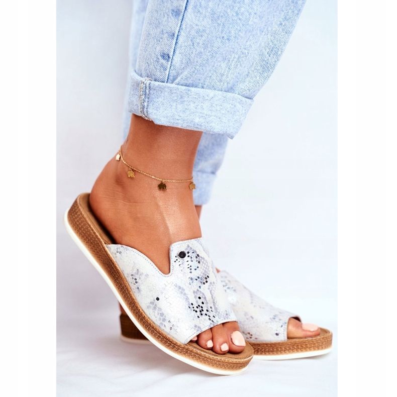 Pantoufles Serpent En Cuir Pour Femmes Élégantes Nicole 2495 Pompey blanc 2