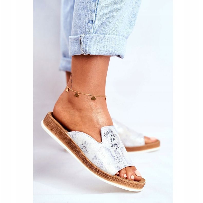 Pantoufles Serpent En Cuir Pour Femmes Élégantes Nicole 2495 Pompey blanc 1