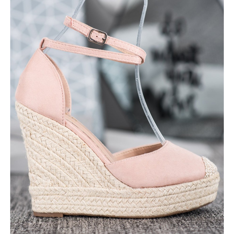 SHELOVET Espadrilles Hautes Sur Le Compensé rose 2