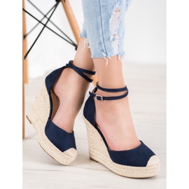 SHELOVET Espadrilles Hautes Sur Le Compensé bleu marine 2