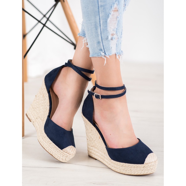 SHELOVET Espadrilles Hautes Sur Le Compensé bleu marine 2