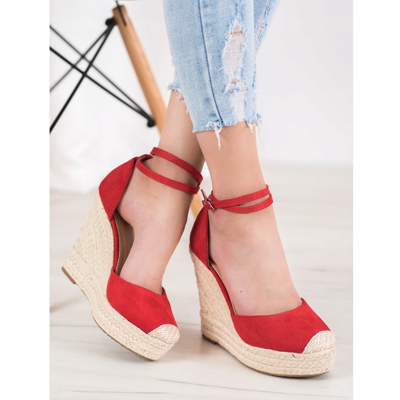 SHELOVET Espadrilles Hautes Sur Le Compensé rouge 2