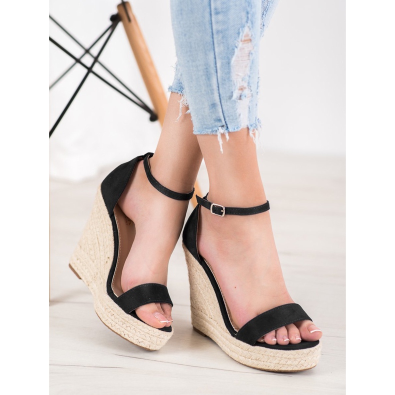 SHELOVET Sandales compensées sexy noir 1