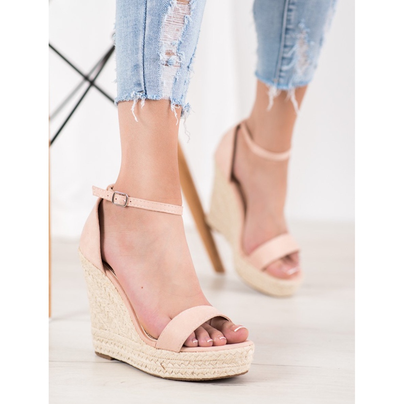 SHELOVET Sandales compensées sexy rose 1