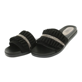Filippo Les tongs noirs avec des volants et des zircons le noir 2