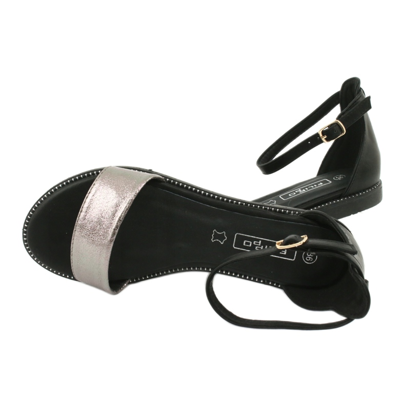 Sandales en cuir Filippo DS1285 / 20 BK SI noir multicolore gris 4
