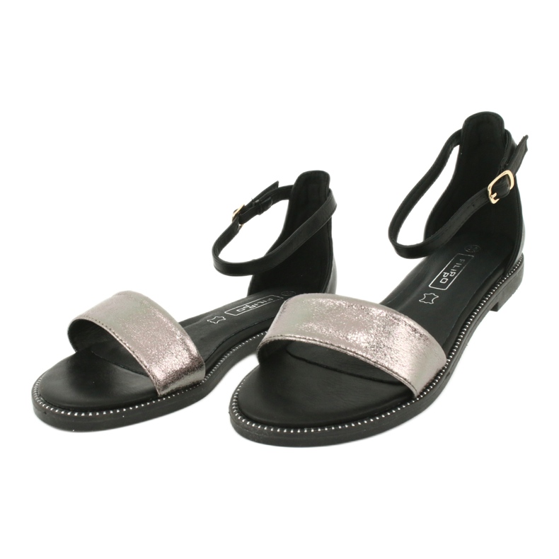 Sandales en cuir Filippo DS1285 / 20 BK SI le noir multicolore gris 2