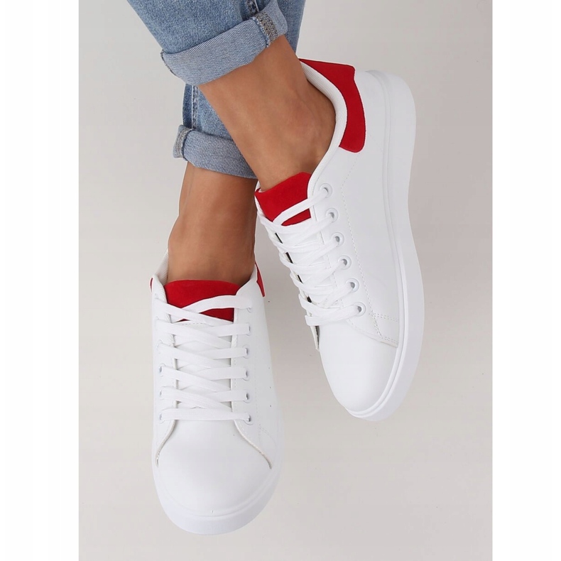 Baskets femme blanches LA85P Rouge 2