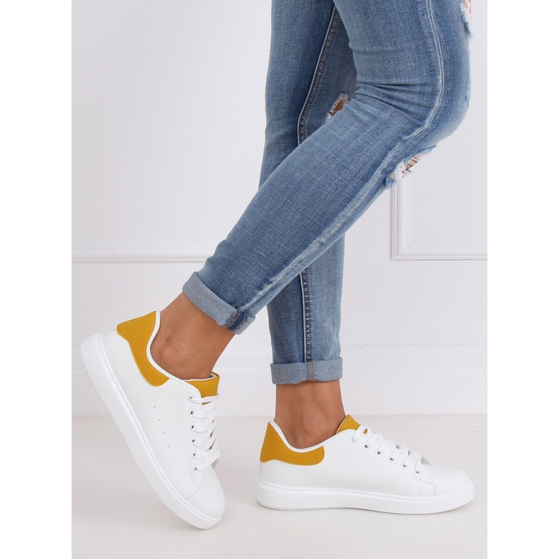 Baskets femme blanches LA85P Jaune 1