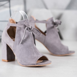 Bottines VINCEZA à bout ouvert et nouées gris 2