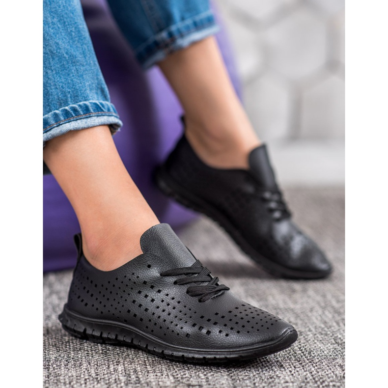 Camo Baskets ajourées avec cuir écologique le noir 1