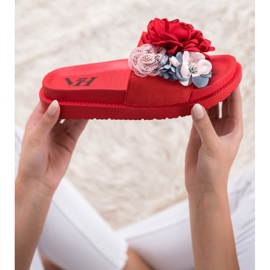 SHELOVET Pantoufles En Daim Avec Fleurs rouge 1