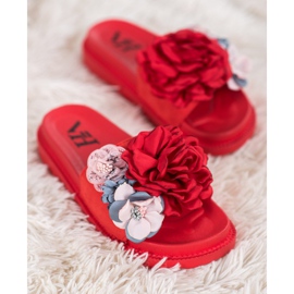 SHELOVET Pantoufles En Daim Avec Fleurs rouge 2