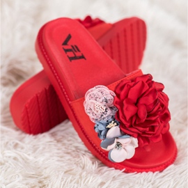 SHELOVET Pantoufles En Daim Avec Fleurs rouge 3