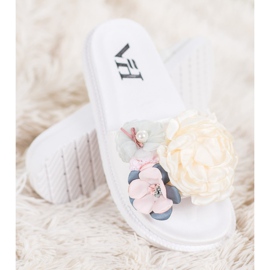 SHELOVET Pantoufles En Daim Avec Fleurs blanche 3