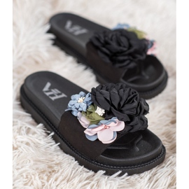 SHELOVET Pantoufles En Daim Avec Fleurs le noir 3