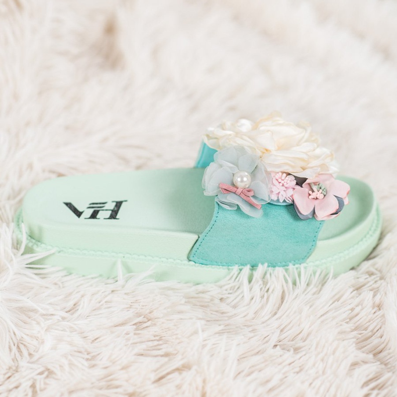 SHELOVET Pantoufles En Daim Avec Fleurs vert 2