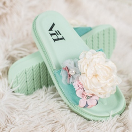 SHELOVET Pantoufles En Daim Avec Fleurs vert 3