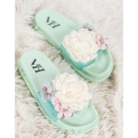 SHELOVET Pantoufles En Daim Avec Fleurs vert 4