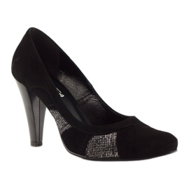 Edeo Pompes en cuir noir avec du fil d'argent le noir 1